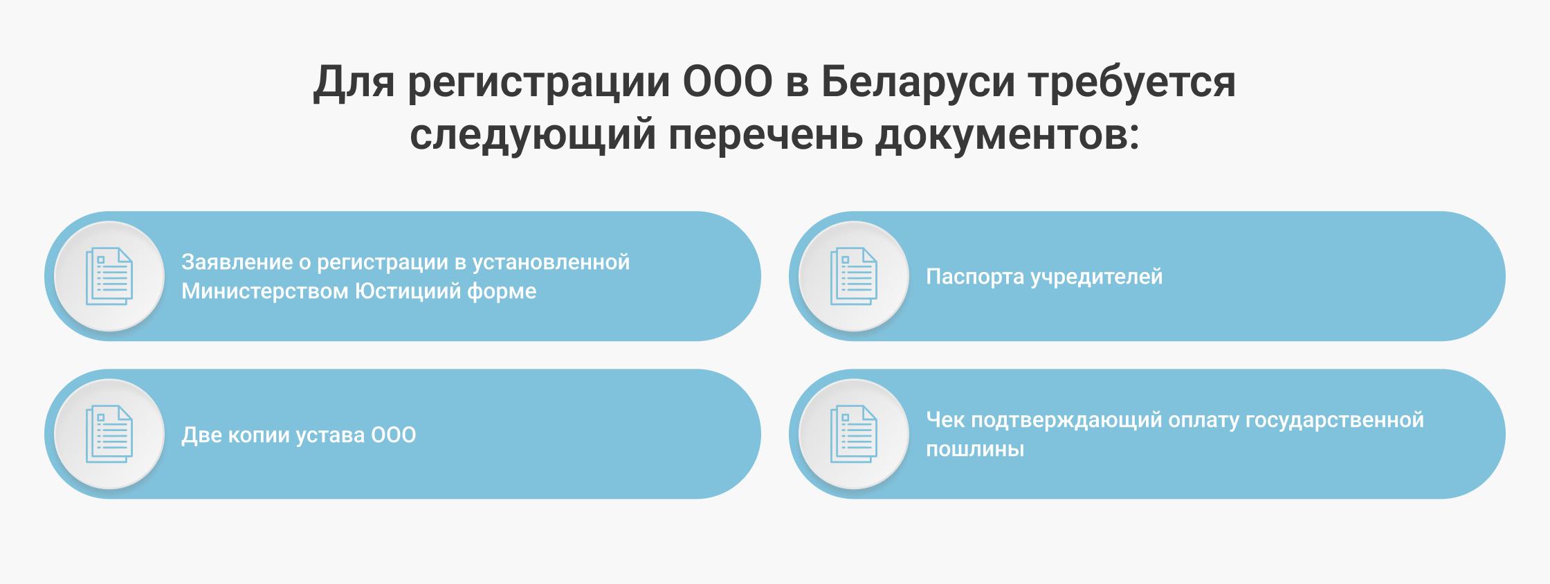 Для регистрации ООО в Беларуси требуется следующий перечень документов